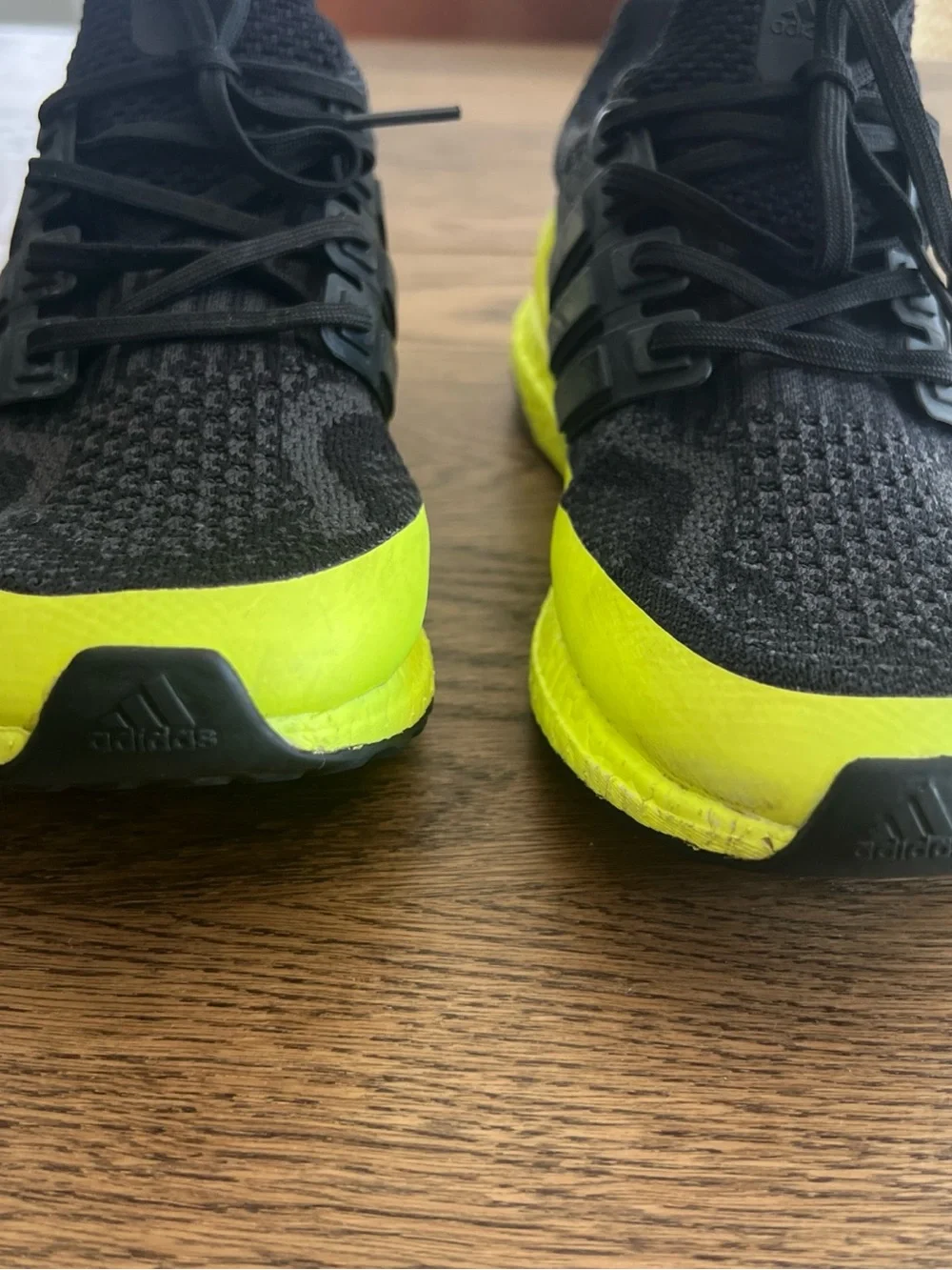 adidas Black Knit Running Shoe with Neon Yellow Midsole